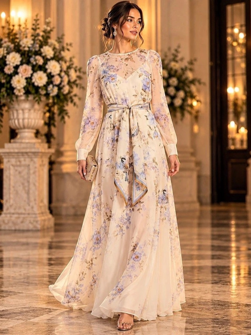 NWT ZIMMERMANN Luna Belted Whimsical Floral Maxi Gown, Size 0